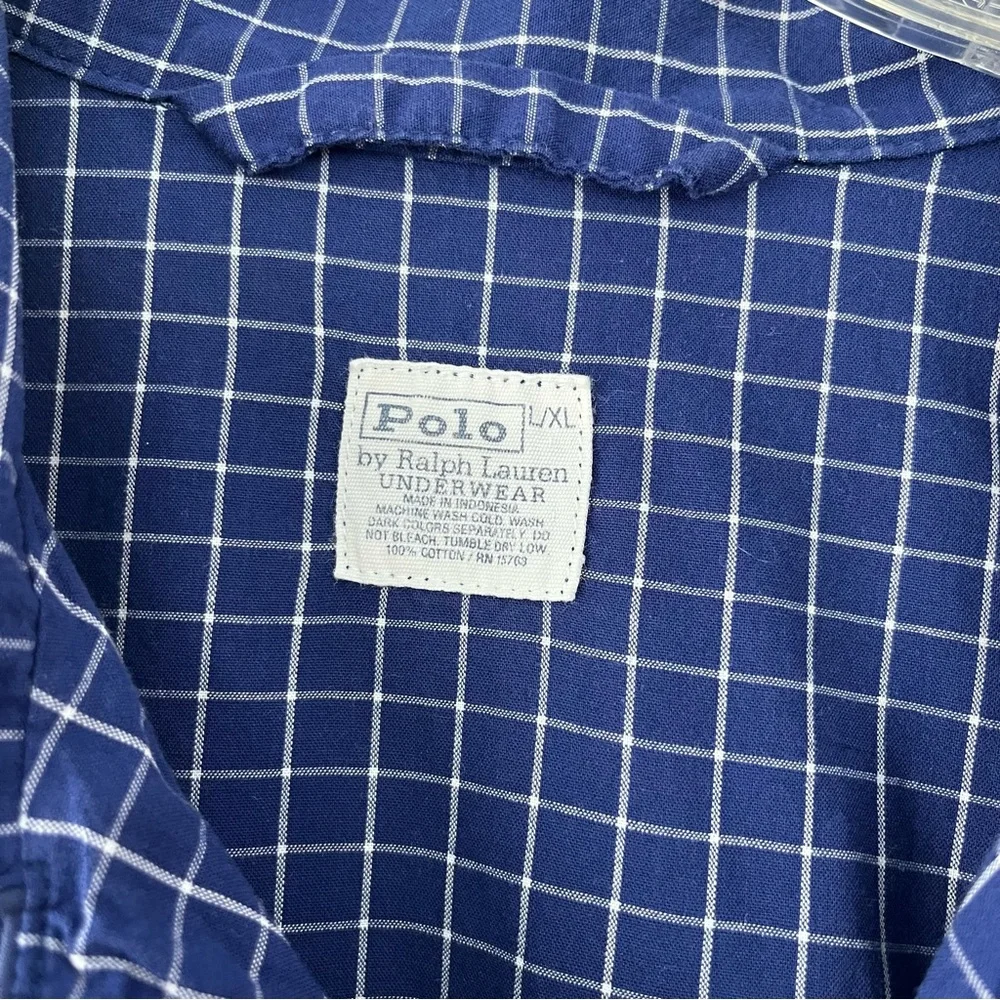 Polo Ralph Lauren Sleepwear-L/XL-blue & White check plaid Button Up Pajama Shirt